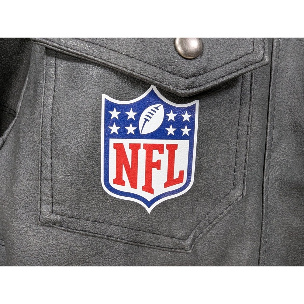 Minnesota Vikings NFL Faux Leather Moto Jacket Size Large Team Logos Zip Pockets - Picture 4 of 15